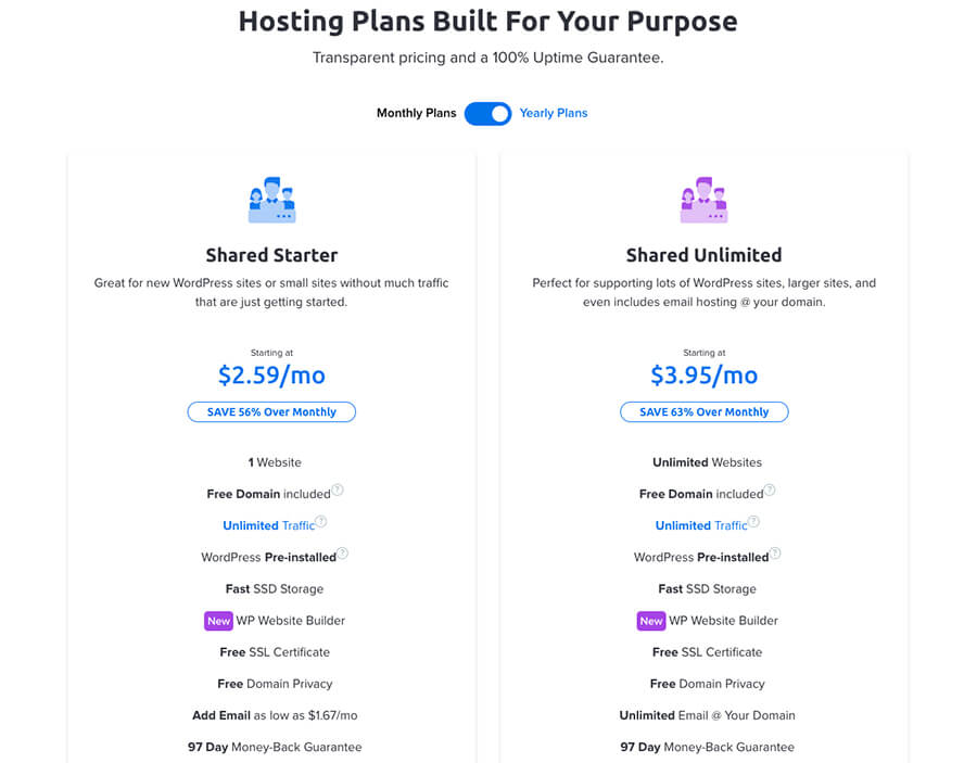 Dreamhost's Best Web Hosting Plans Pricing Comparison Screenshot