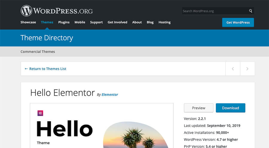 WordPress Theme Directory Screenshot for Support