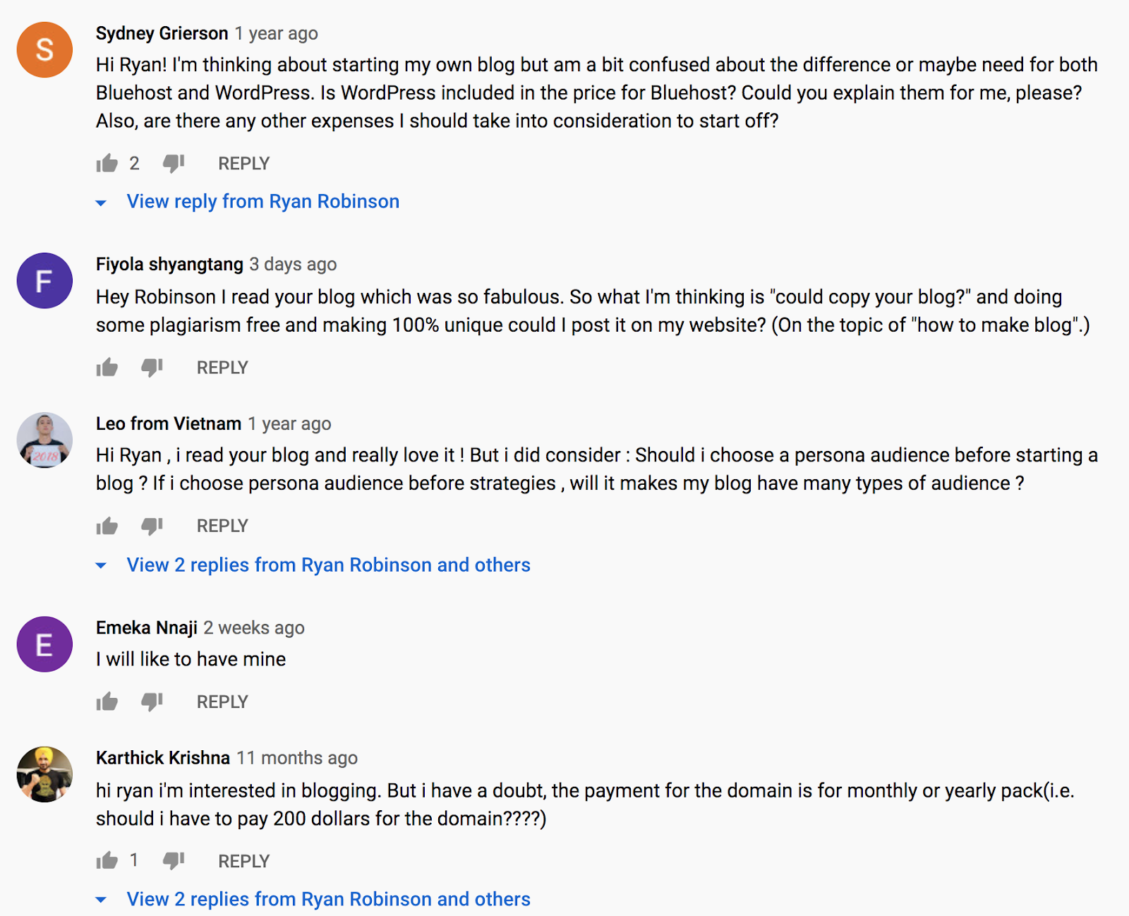 Screenshot of YouTube Comments Section (for Marketing Your Blog and Finding Your Audience)