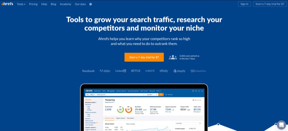 Ahrefs Homepage as the Best Blogging Tool for Keyword Research