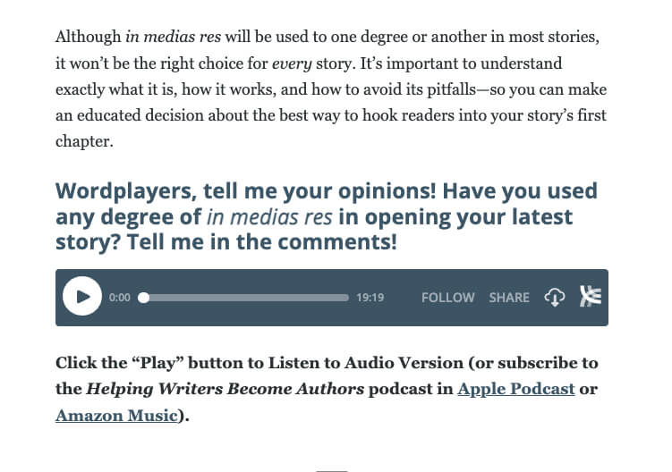 Audio Recordings as a Type of Content (for Accessibility) Screenshot Example for Bloggers