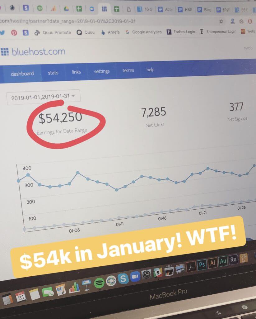 How I Made $18,465 Blogging This Month Bluehost $54k January 2019