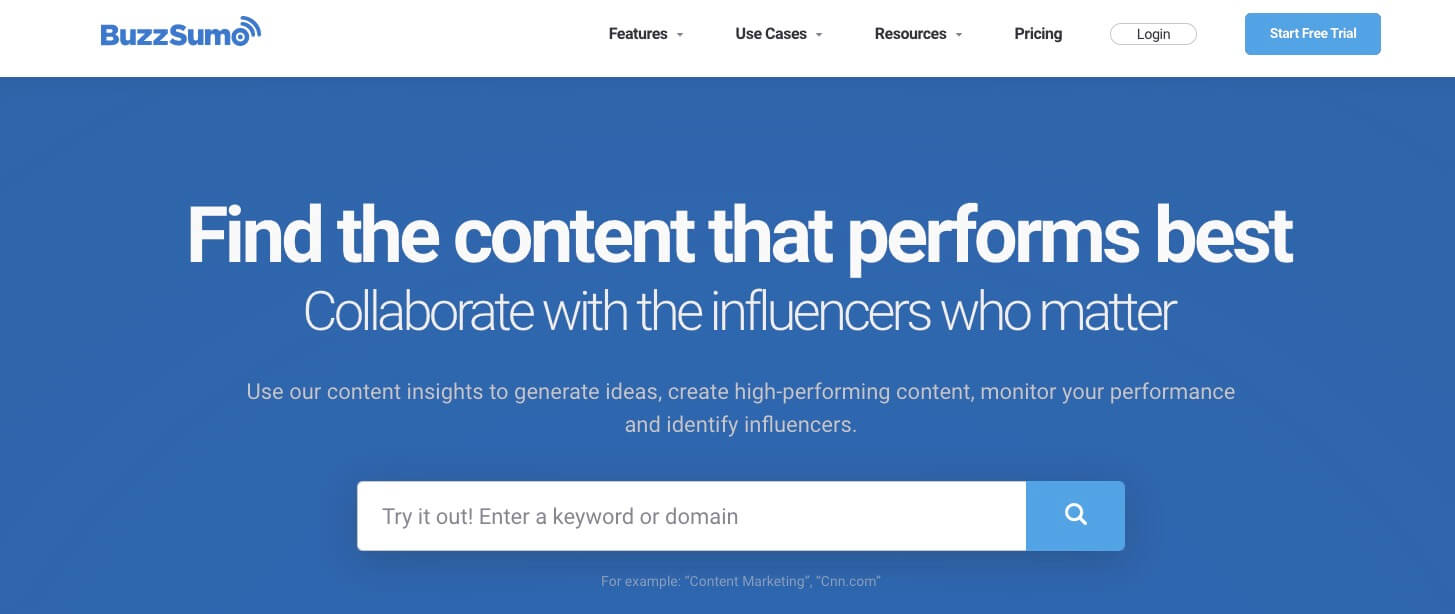 Buzzsumo Homepage Screenshot (Tool for Competitor Research)