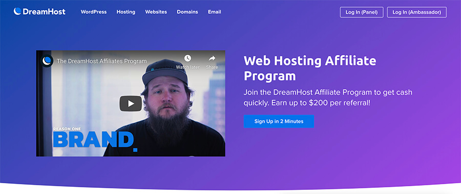 Dreamhost Affiliate Program Homepage Screenshot