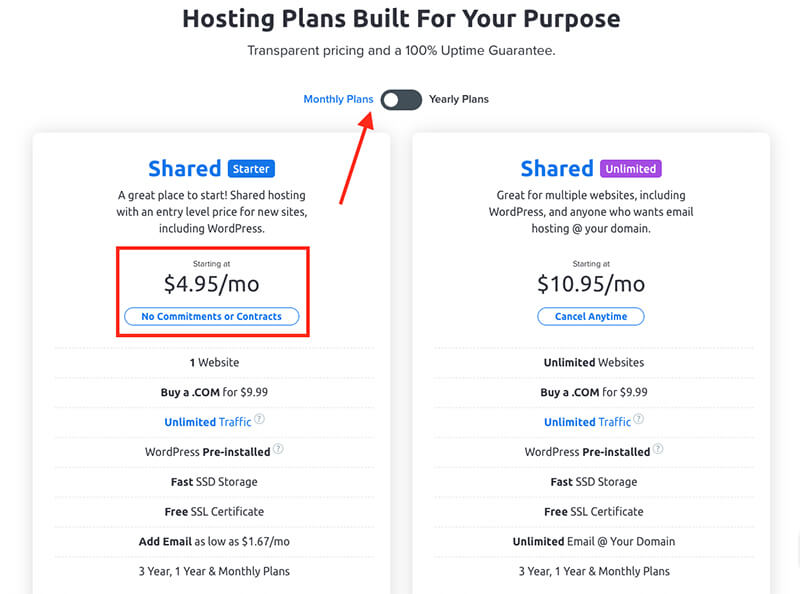 Dreamhost Plan Options for Monthly Billed Web Hosting Month-to-Month Payments