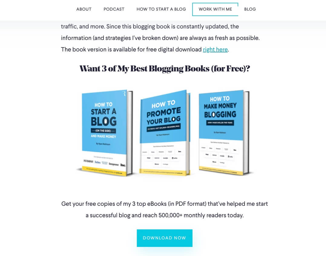 eBook Promotion Call to Action (Screenshot)