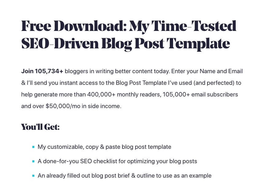 Example of a Lead Magnet in Blog Marketing (Screenshot)