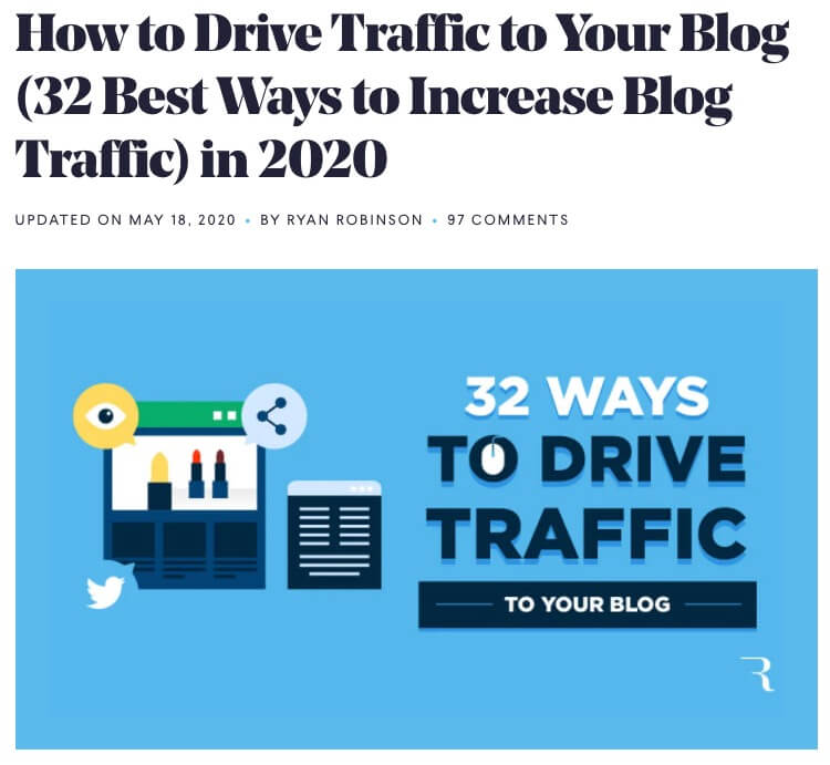 Example of Blog Headline (Driving Traffic Screenshot)
