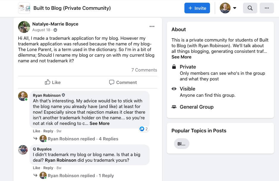 Example of Engagement in Facebook Groups (Screenshot)