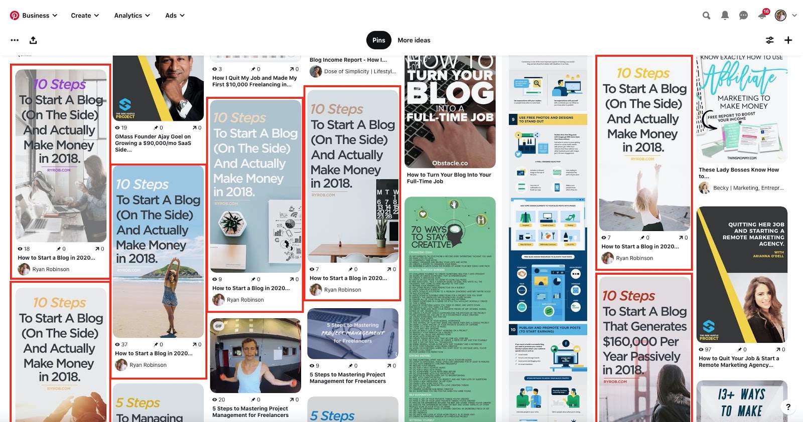 Example of Pinterest Image Variations Screenshot in How to Market Your Blog the Right Way