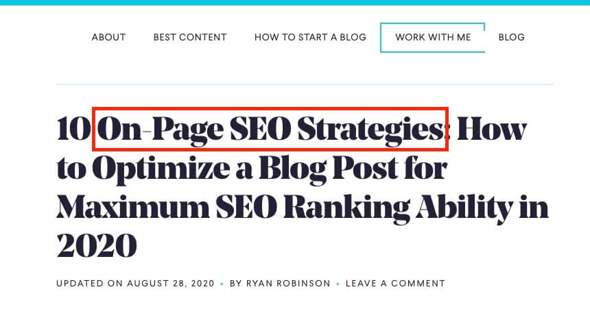 Example Screenshot of Front Loading Keyword in Your Headline for On-Page SEO