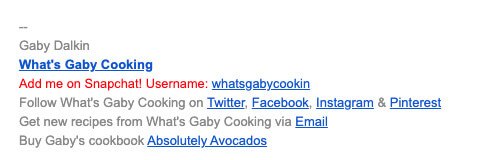 Gaby Dalkin Email Signature Food Blogger