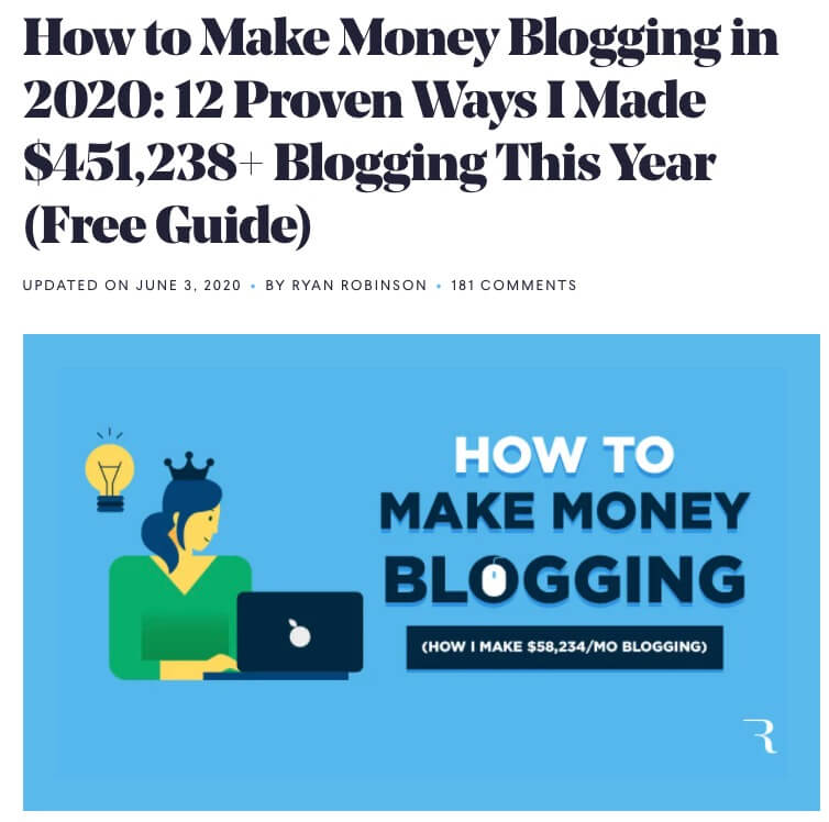 How to Make Money Blogging Screenshot (Blog Healine Example)