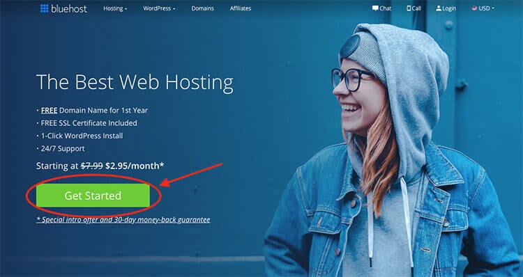 Bluehost Hosting for Your Travel Blog (Screenshot of Sign Up Page)
