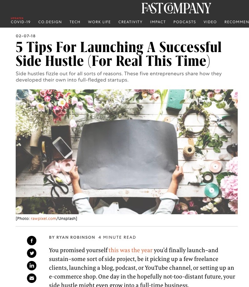 How to Become a Contributor to Publications Like Fast Company (Screenshot of Ryan Robinson Article)