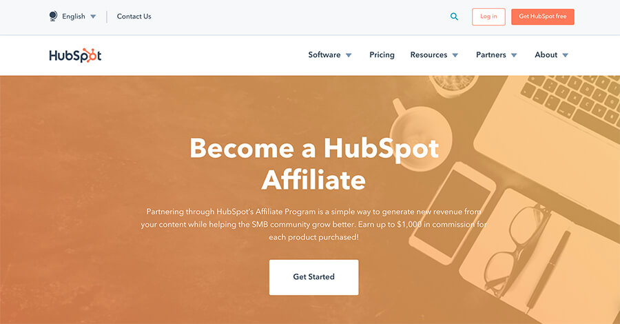 HubSpot Affiliate Program Homepage Screenshot