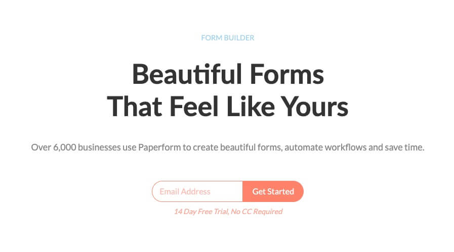 Paperform (Blogging Tools) Homepage Screenshot of Form Builder for Websites