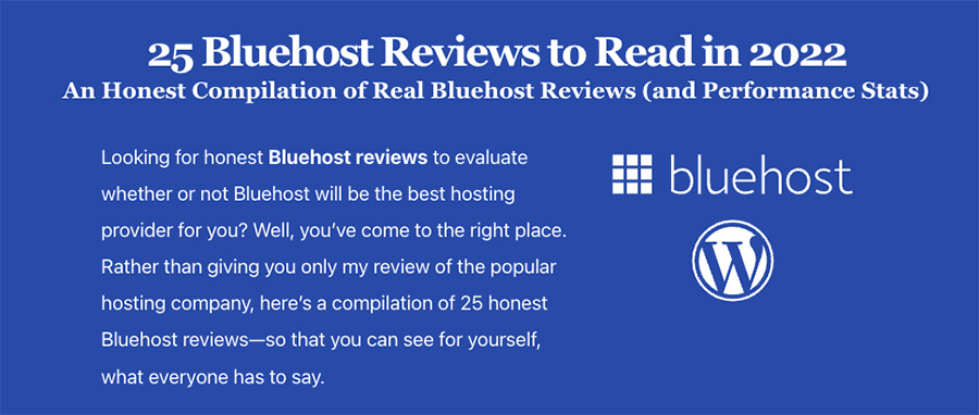 Review Blog Post Type (Screenshot of Bluehost Reviews) Example