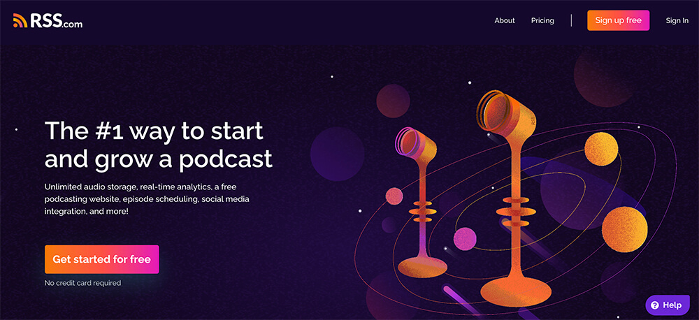 RSS Podcast Hosting Website (and Platform) Screenshot of Homepage