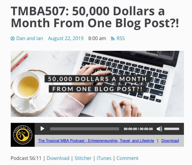 Ryan Robinson Podcast Interview on TMBA (Screenshot) as a Blog Marketing Example