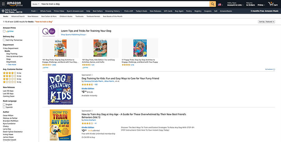 Screenshot of Competitor Research (Amazon Search Results for Books)