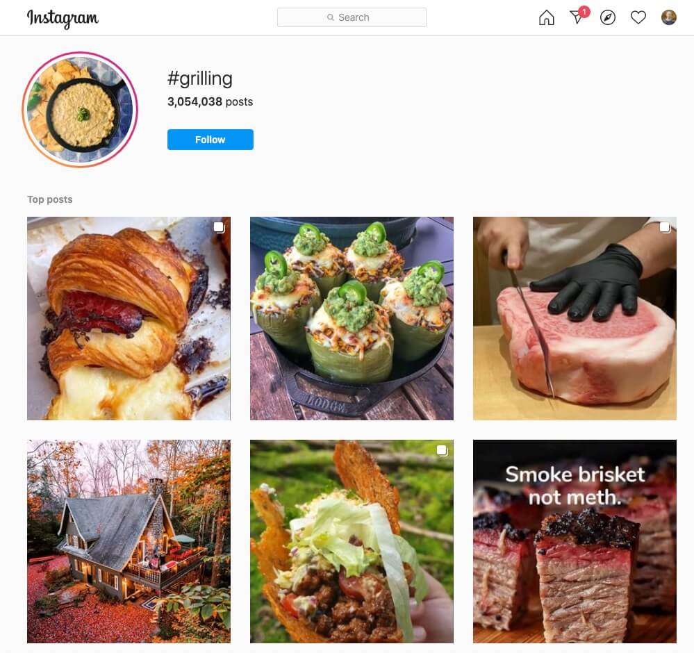 Search Results Example (Screenshot) on Instagram
