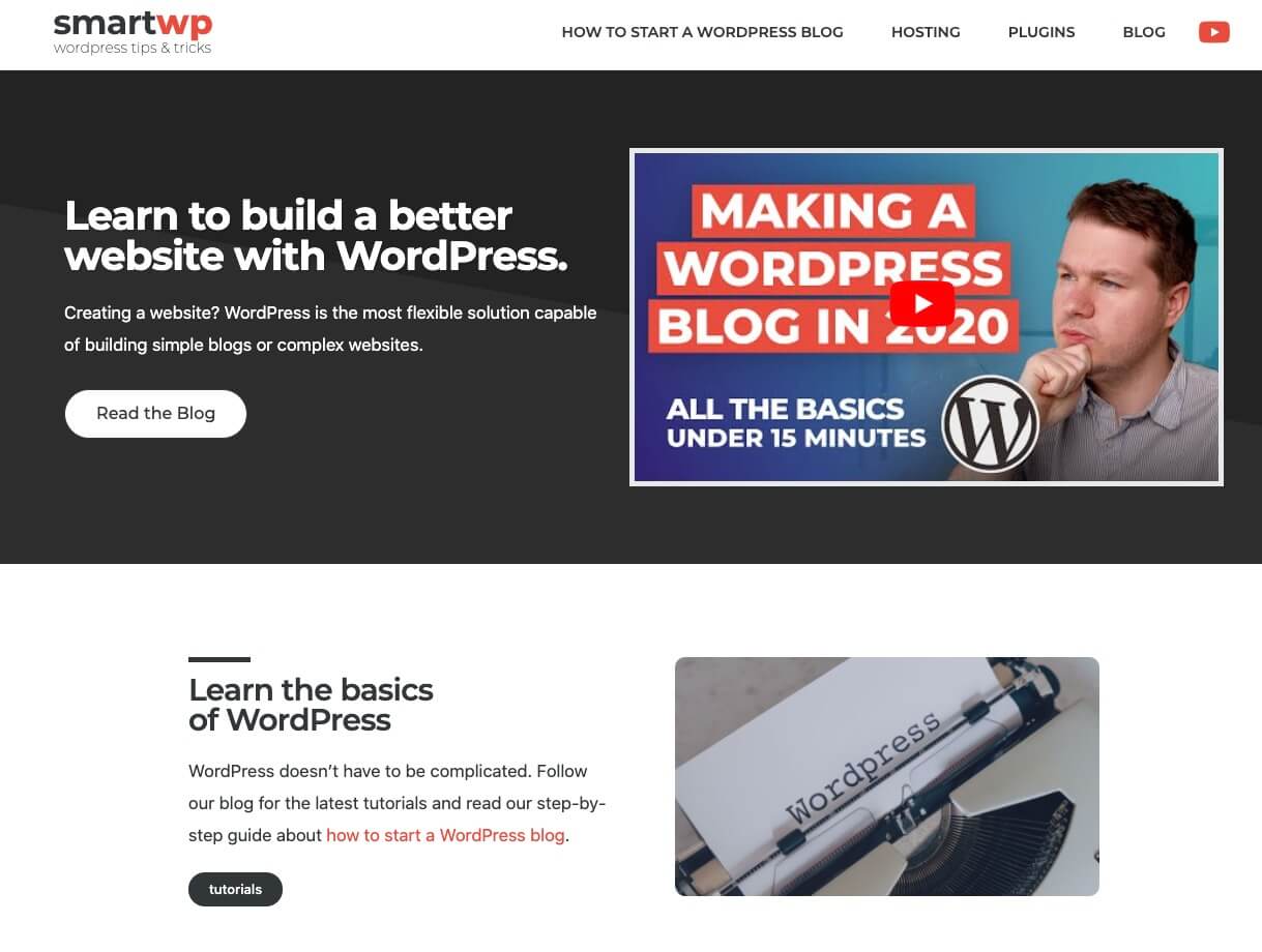 SmartWP WordPress Tutorials Homepage Screenshot