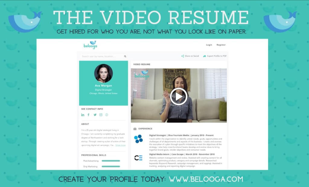 The Belooga Video Resume Tool and Social Network