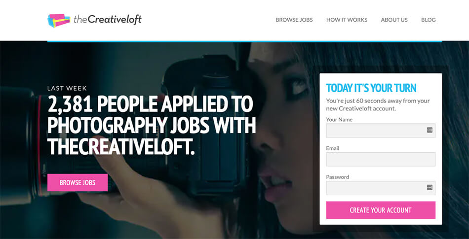 The Creative Loft for Photography Freelance Jobs (Screenshot)
