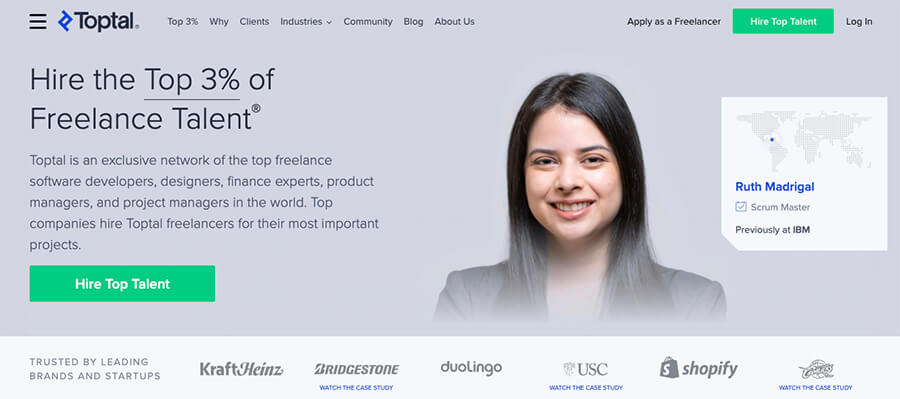 Toptal Freelance Job Sites (Homepage Screenshot)