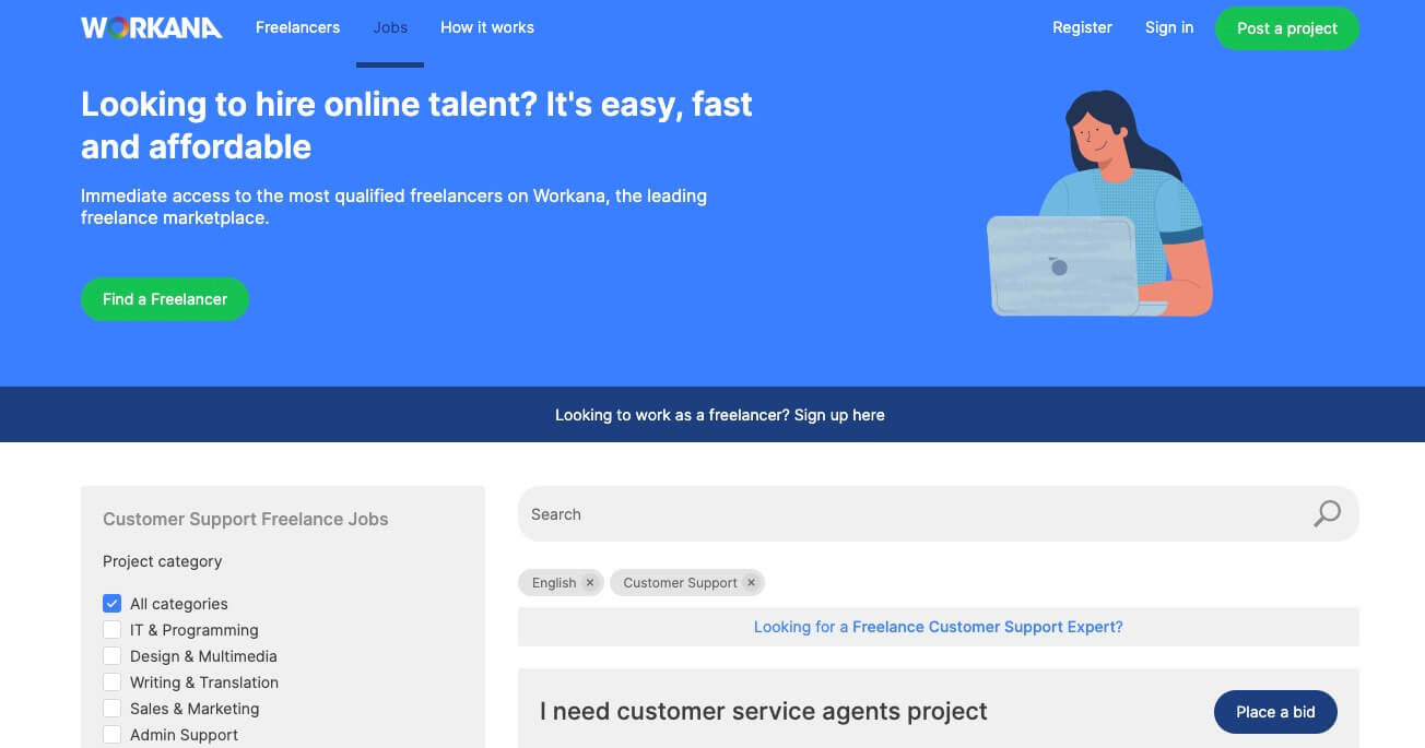 Workana Screenshot (Freelance Jobs in Customer Support)
