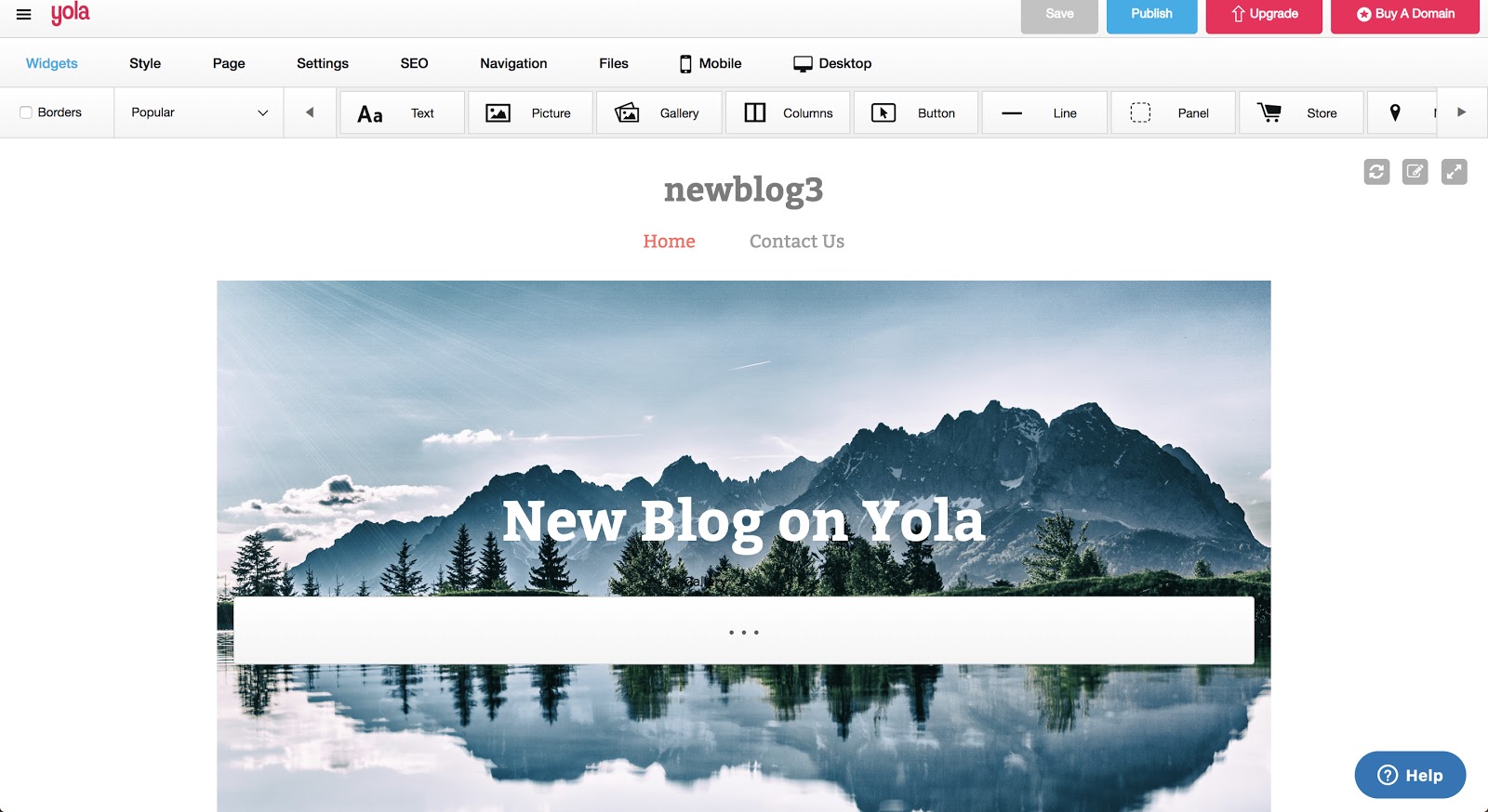 Yola Editor Screenshot of Free Blog Site in Action