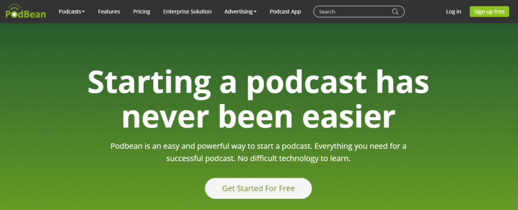 PodBean Podcast Hosting (Homepage Screenshot)