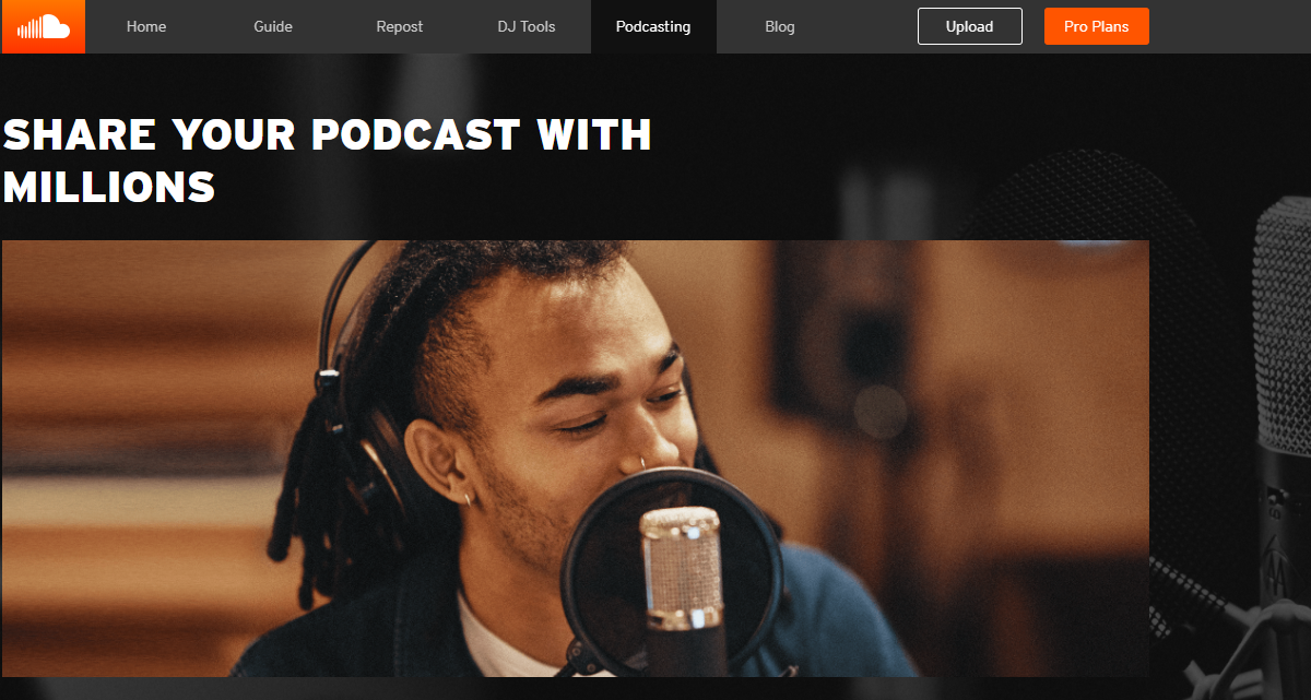 SoundCloud Homepage Screenshot of Podcast Hosting