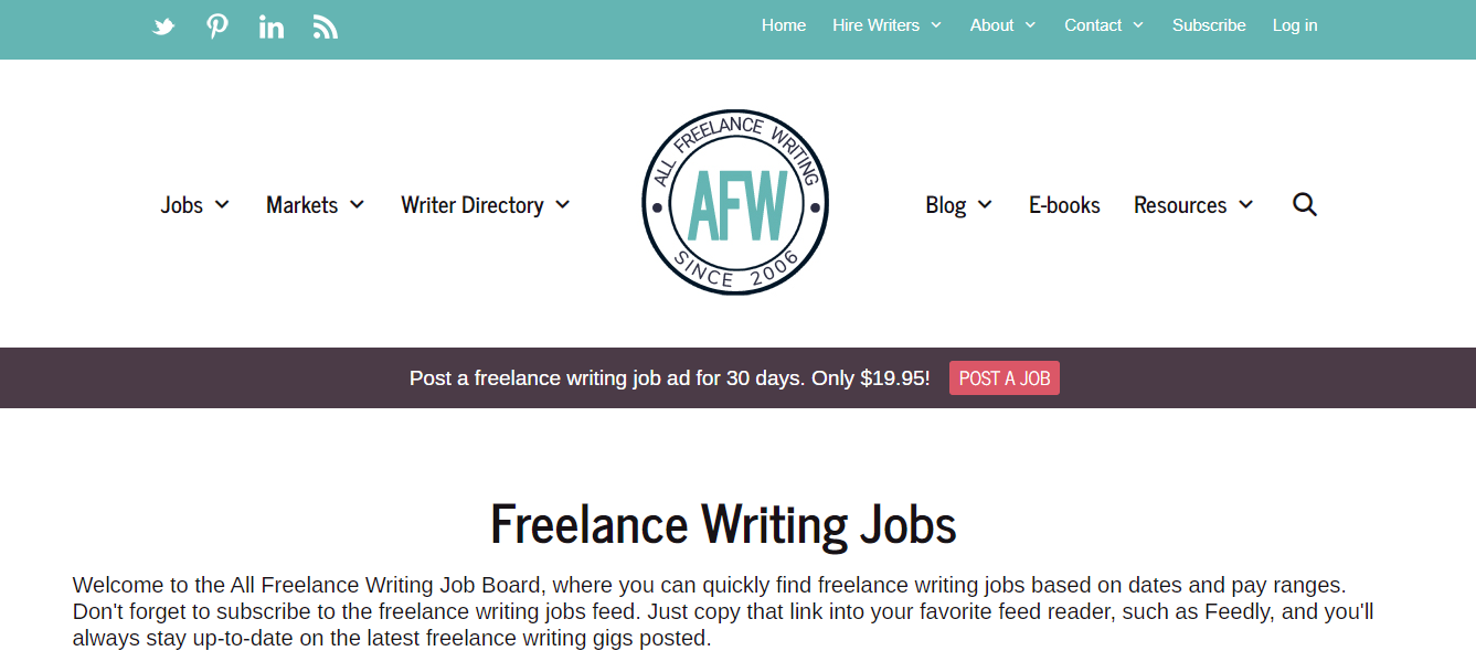 All Freelance Writing Homepage Screenshot