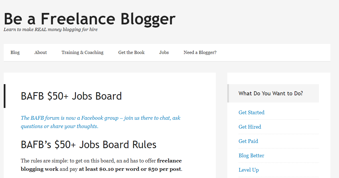 Be a Freelance Blogger (Screenshot) and Blogging Jobs Board Example