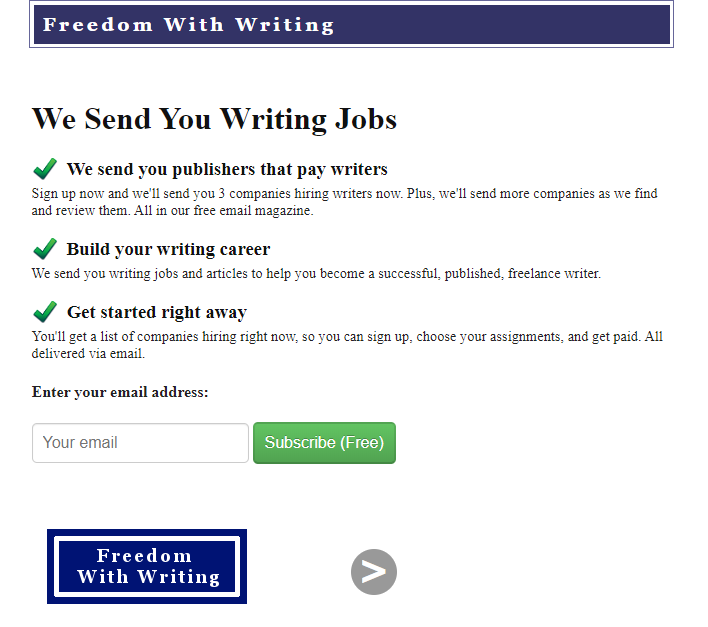 Freedom with Writing (Job Board Screenshot)