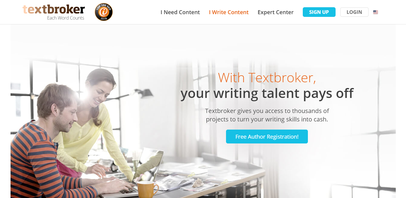 Textbroker Homepage Screenshot (of Jobs for Bloggers)