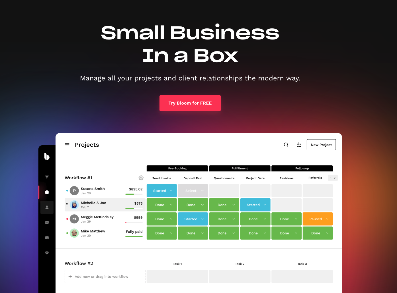 Small Business CRM (Bloom) Inbox Screenshot