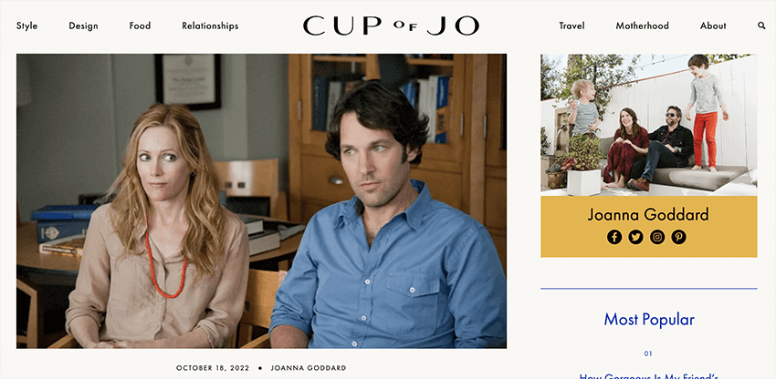 Cup of Jo Blog Example (Joanna Goddard) Screenshot
