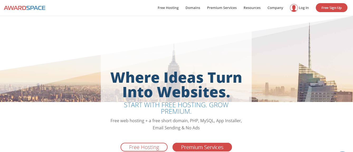 AwardSpace Homepage Screenshot and Pricing Breakdown