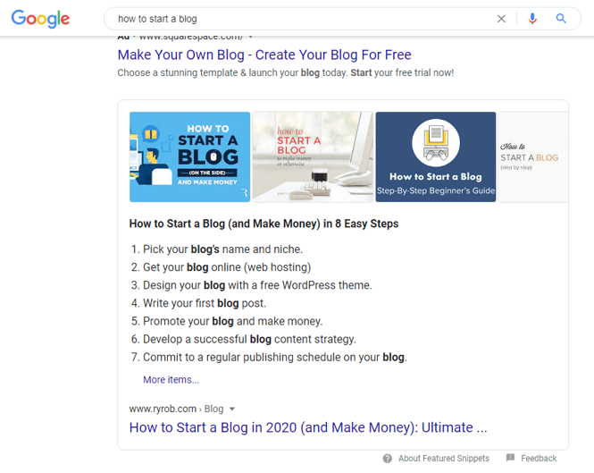 How to Write a Blog Post and Rank #1 in Organic Google Search (Screenshot of Example Ranking)