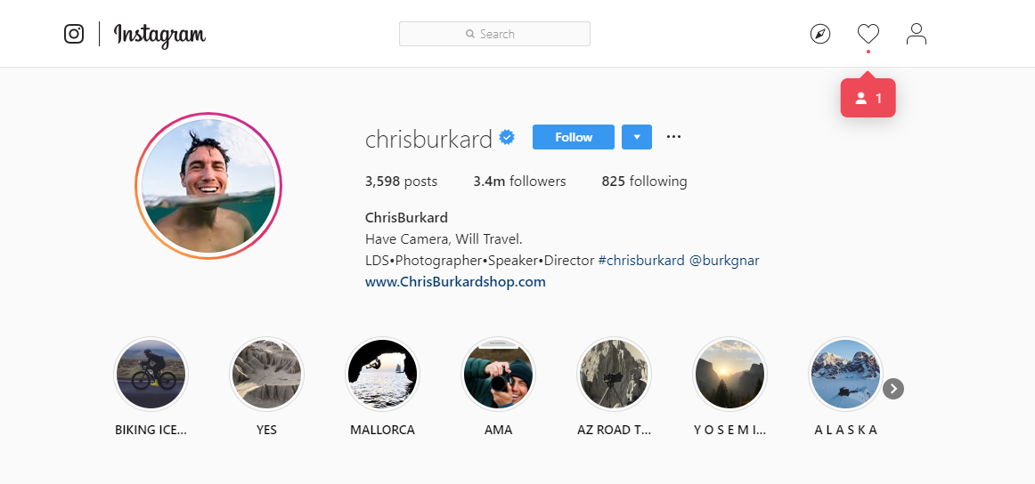 Chris Burkard Example (Instagram) of How to Start a Travel Blog