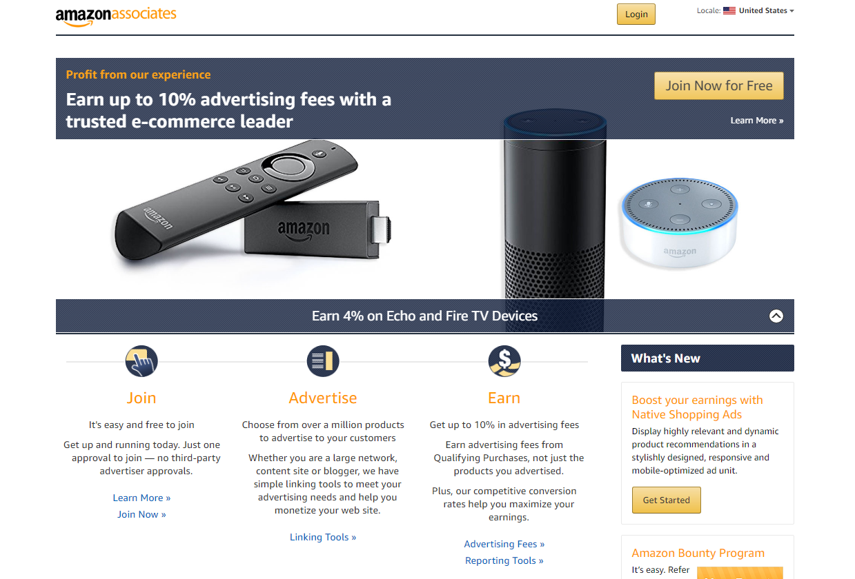 Amazon's Affiliate Program Landing Page Screenshot