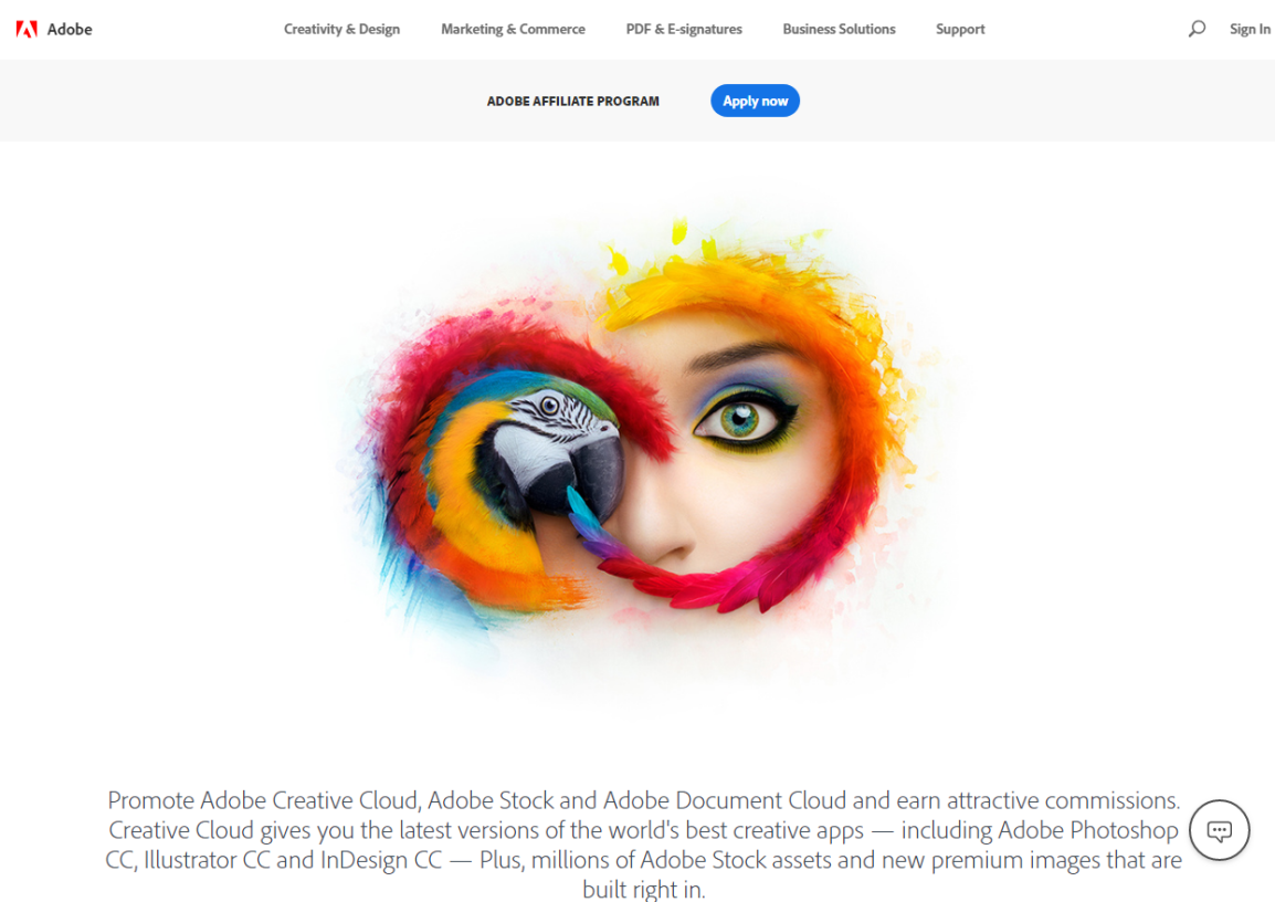 Adobe Affiliate Program Landing Page (Screenshot)