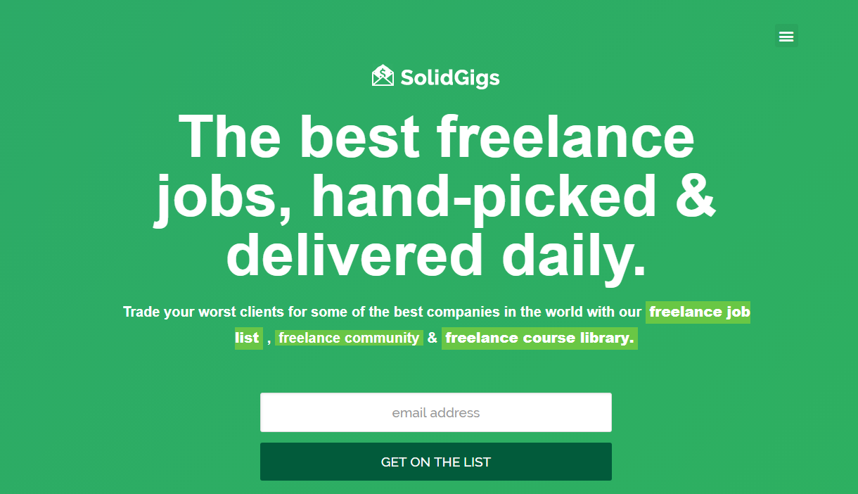 SolidGigs Homepage Screenshot