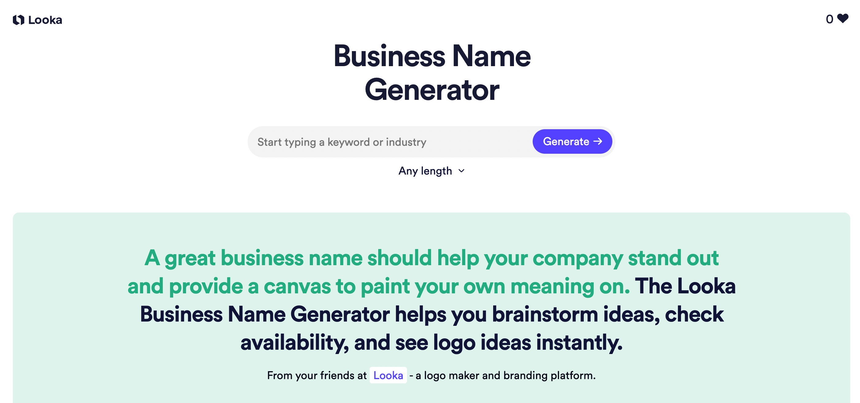 Looka's Business Name Generator (Tool Screenshot) for Finding a Name