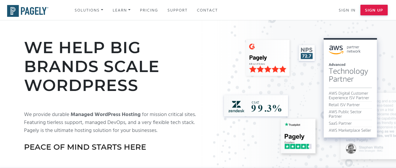 Pagely Homepage Screenshot (Managed Hosting for Big Brands)