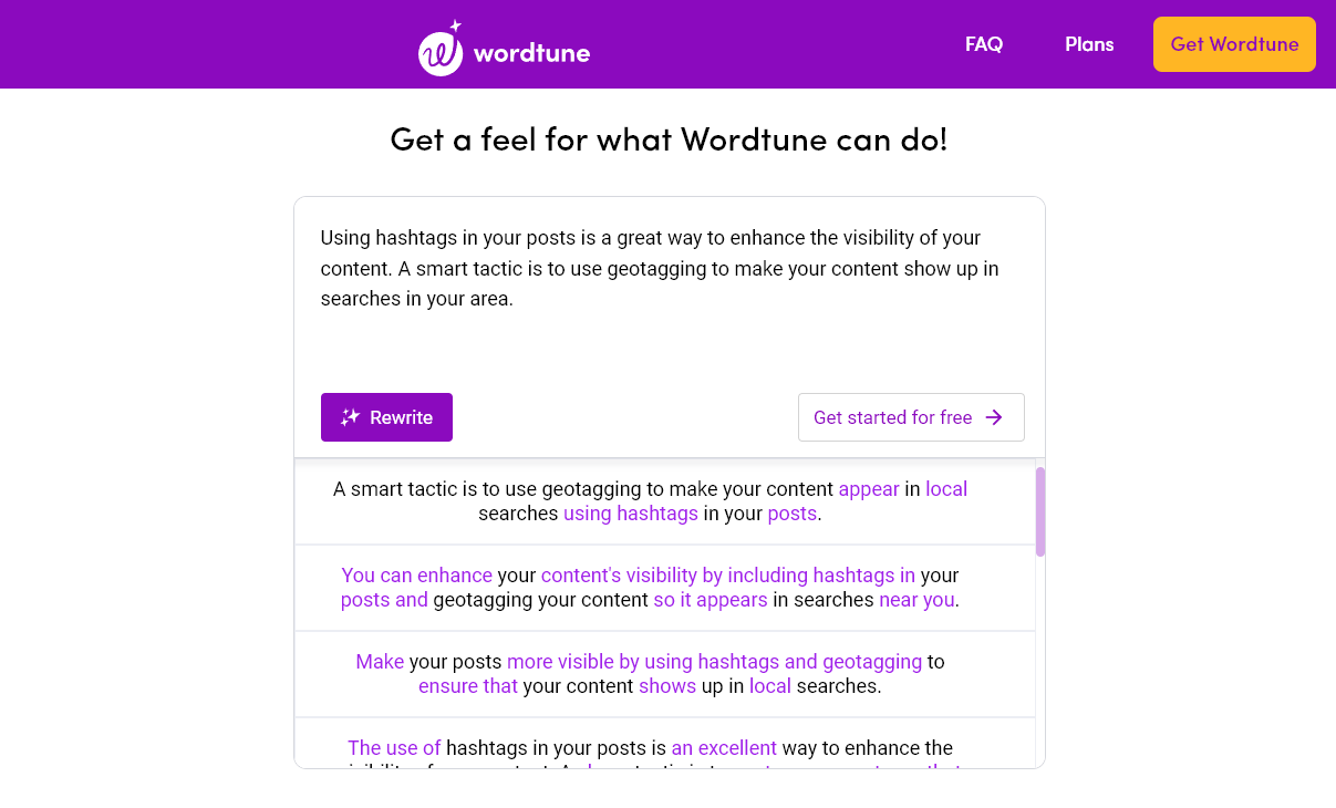 Wordtune Blogging AI Tool (Content Writer) Screenshot