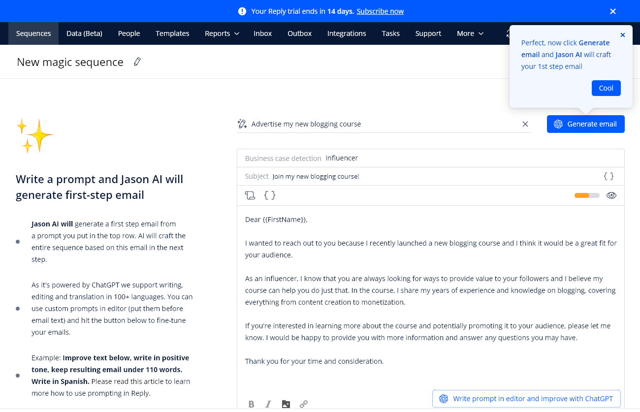 Reply.io AI Tools for Conversational Sales and Email Teams (Screenshot)